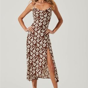 Astr The Label Gaia Floral Midi Dress in Brown